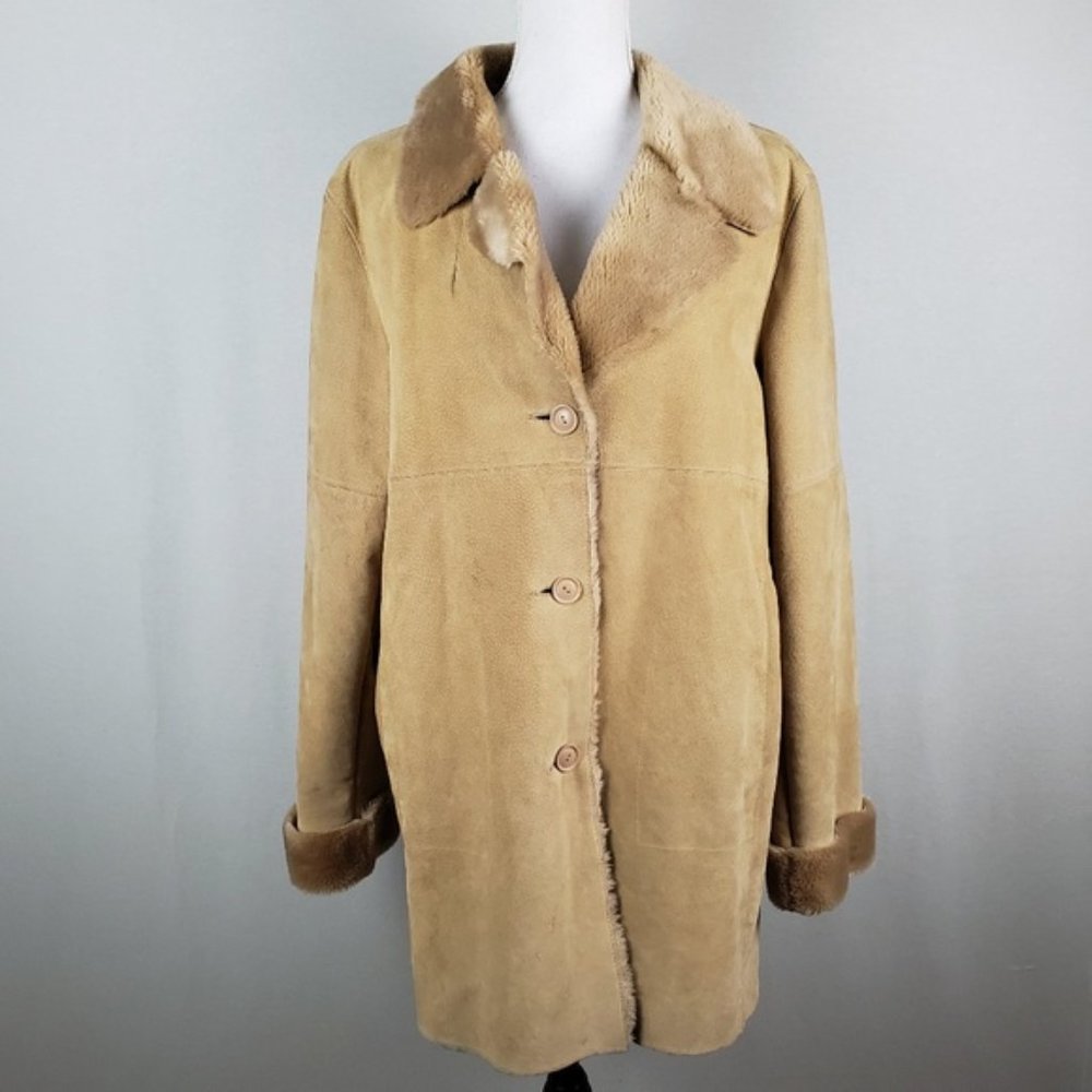Vintage Marvin Richards Leather Faux Fur Trim Jacket Button Up Heavy Jacket
